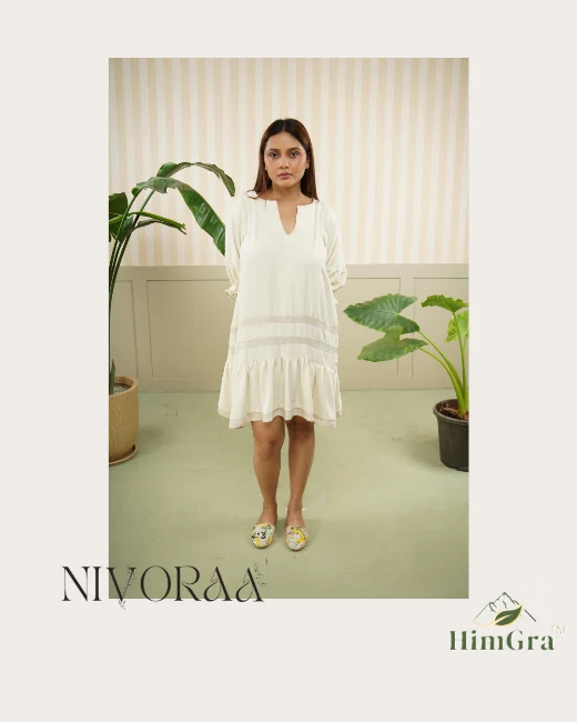 Nivoraa tiered dress in natural HimGra fabric