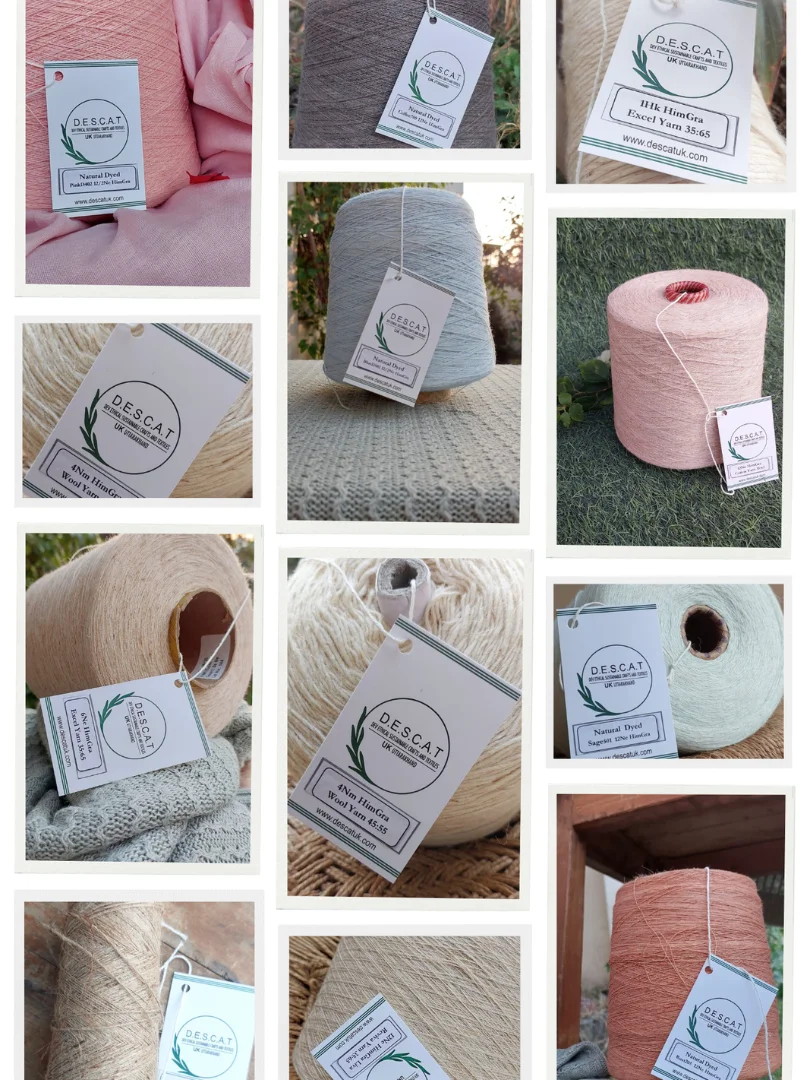 HimGra yarn spools and raw materials on cable-knit fabric