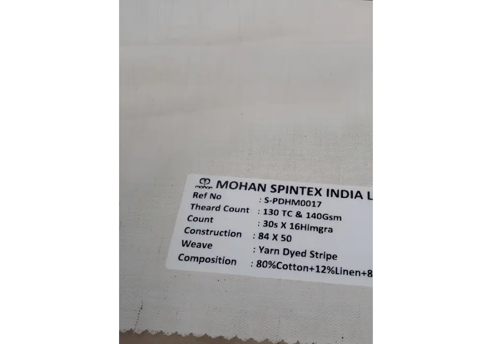 S-PDHM0017: 130 TC & 140Gsm, 30s X 16Himgra, 84 X 50, Yarn Dyed Stripe, 80%Cotton+12%Linen+8%Himgra